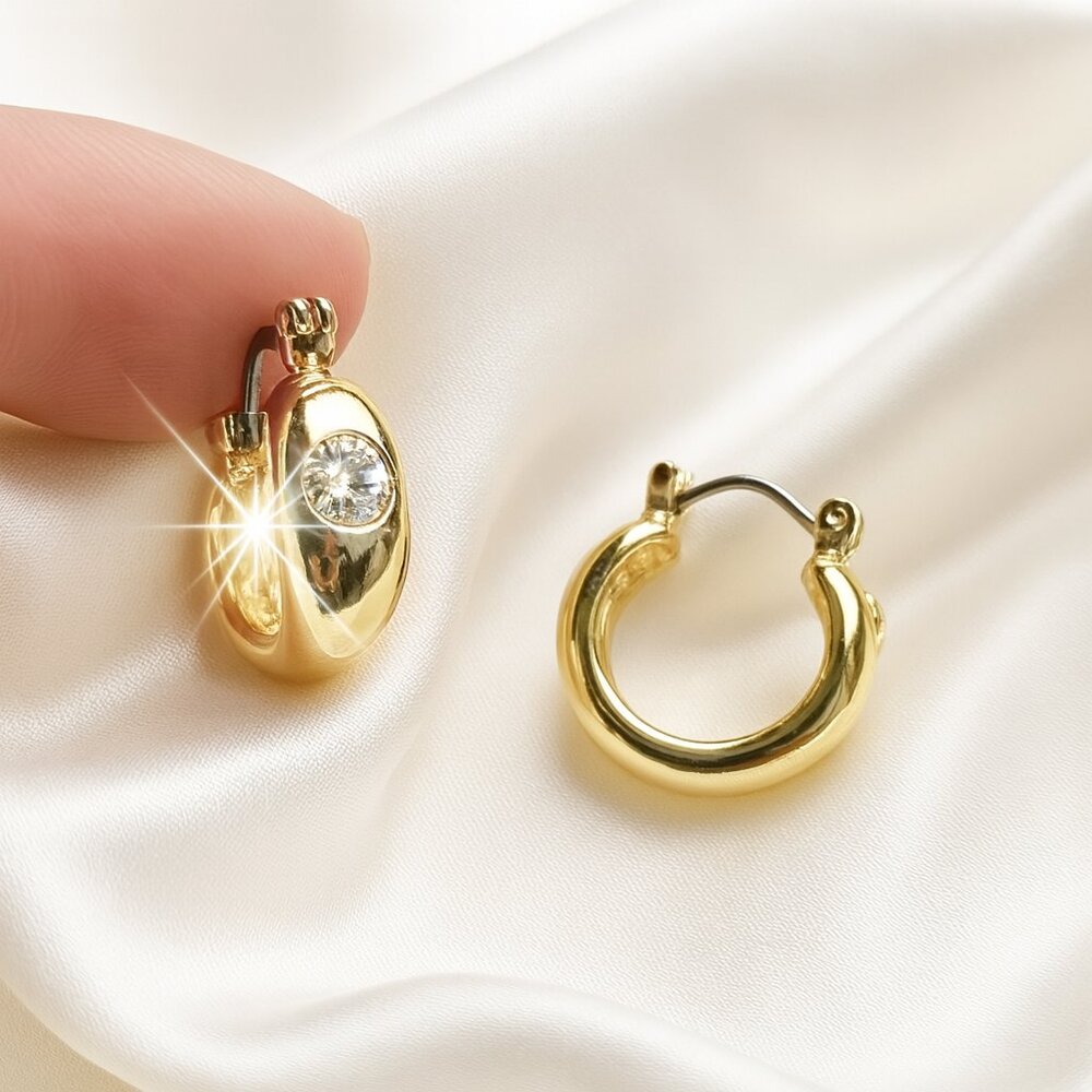 Gold Hoop Earrings with Sparkling Crystal – Elegant Chic Women’s Fashion Jewelry